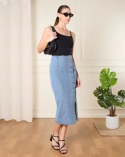women’s straight long skirt with buttons